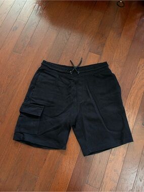 Lefties Black Cargo Sweat Shorts - Men's L (32) - Cotton Blend Fleece-Back Jogge